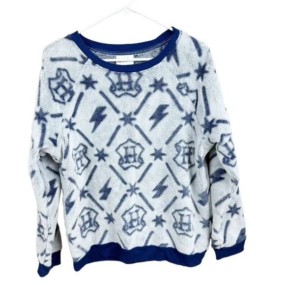 Wizarding World of Harry Potter Navy Blue Fleece Long Sleeve Sleep Top - Picture 3 of 6